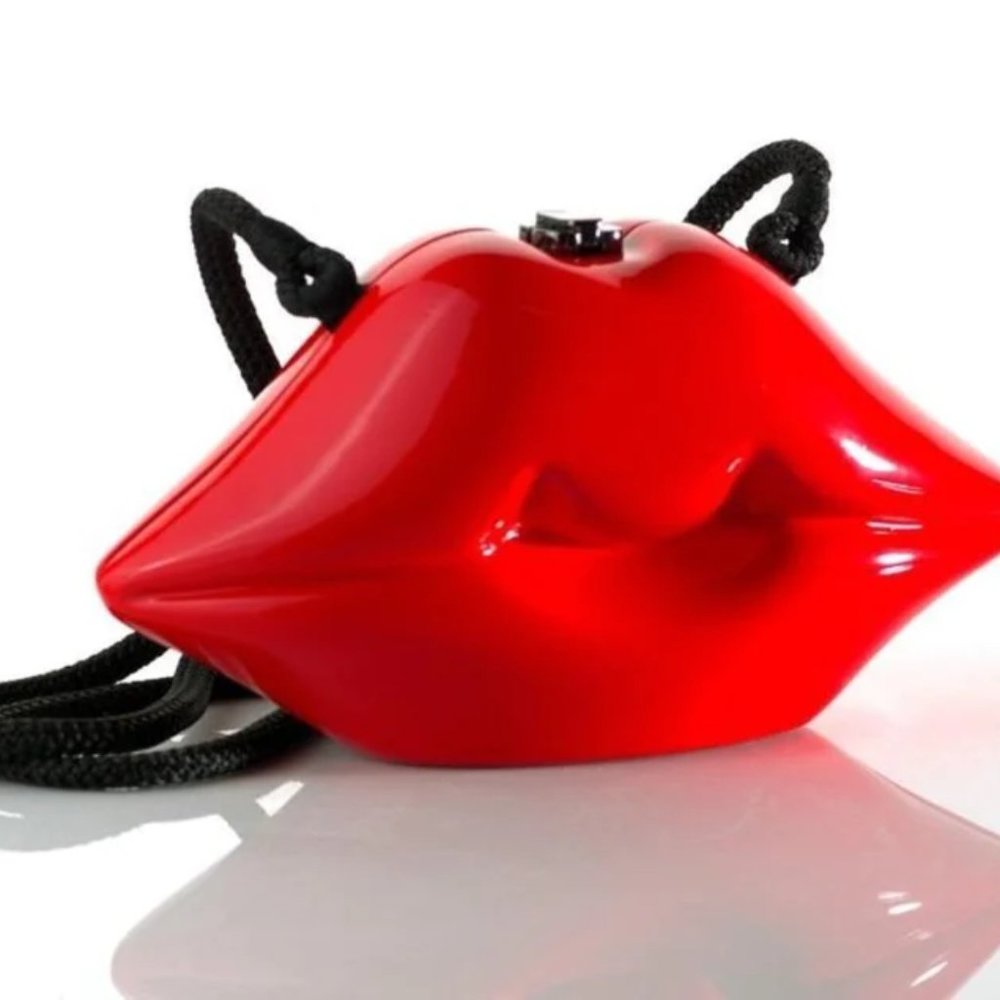 Red Lips Hand-Carved Acacia Wood Purse